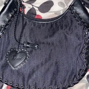 Dior Italy Black Nylon Leather Monogram Braided Shoulder Bag